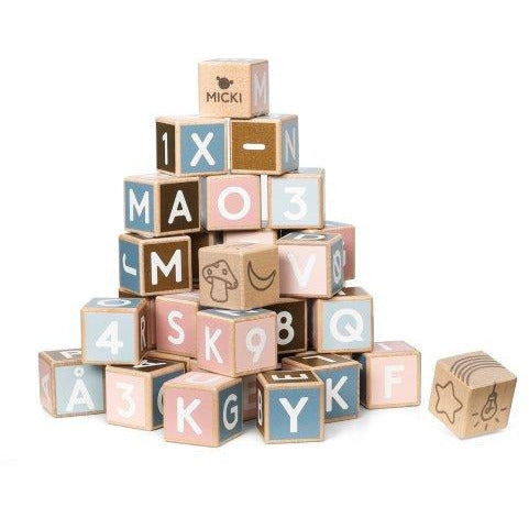 Micki - Wooden Letter and Number Building Blocks, 36 pcs