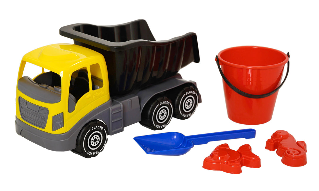 Plasto Tipper Truck, Yellow, 40 cm & Sand Toys