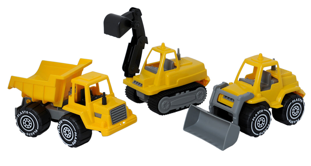 Plasto Yellow Construction Truck Set, Small (3 Pack) - 23 to 32 cm