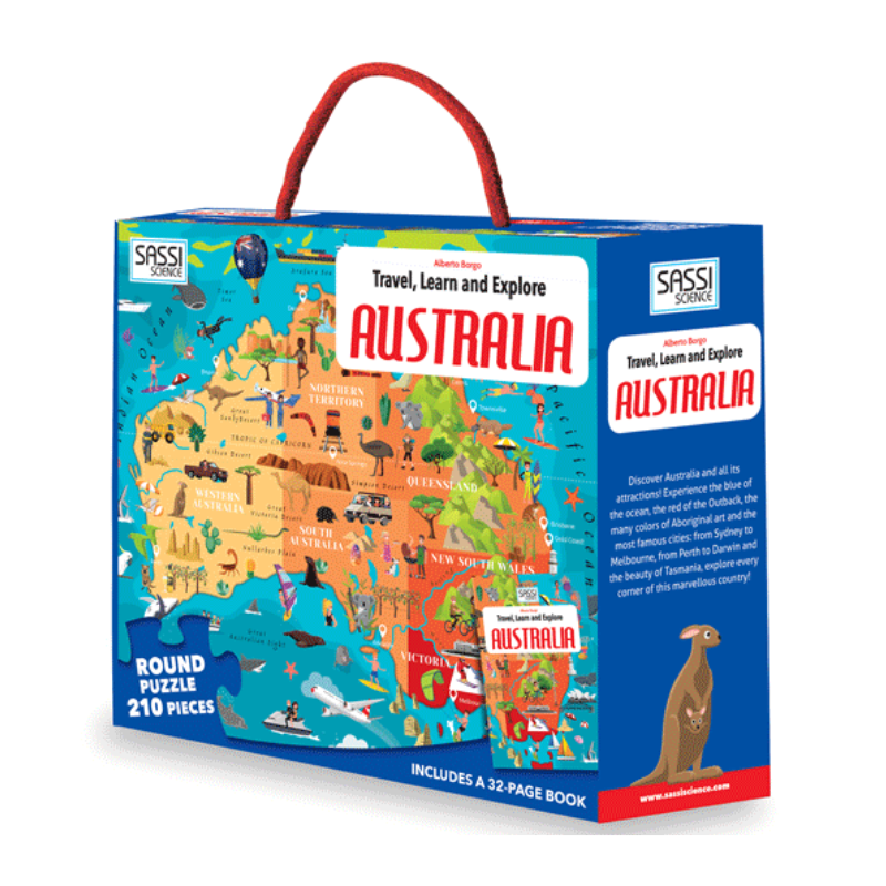 Sassi Travel, Learn and Explore - Puzzle and Book Set - Australia, 210 pcs