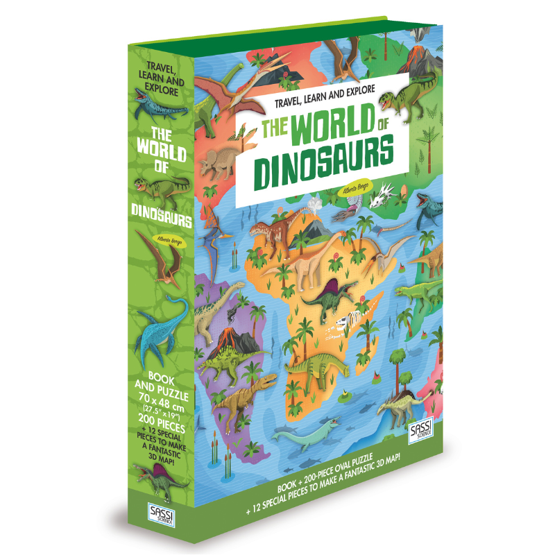 Sassi Travel, Learn and Explore - Book and 3D Puzzle Set - World of Dinosaurs, 200 pcs