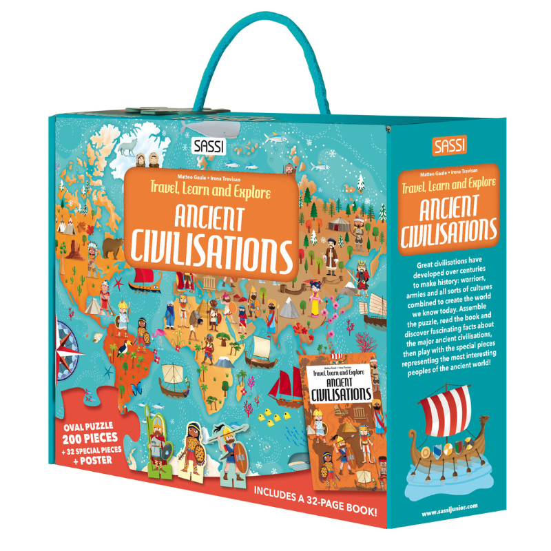 Sassi Travel, Learn and Explore - Puzzle and Book Set - World of Ancient Civilisations, 200 pcs