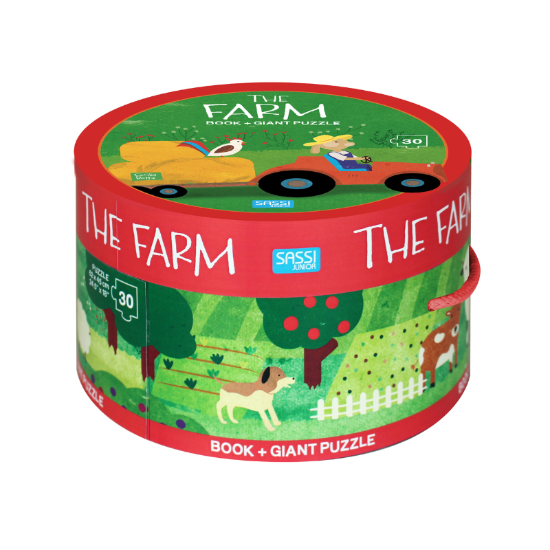 Sassi Book and Giant Puzzle - The Farm, 30 pcs