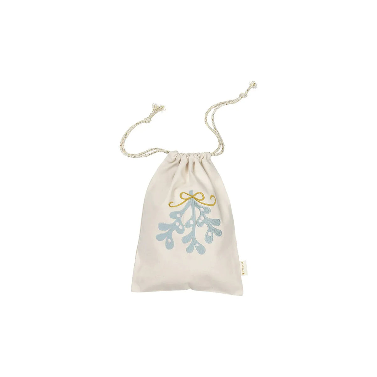 Mistletoe Embroidered Christmas Gift Bag - Natural, 30 cm
