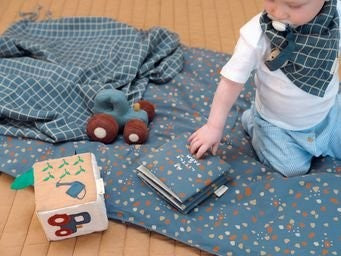 Fabelab - Fold over Bib - Grid, Blue Spruce, 26 cm