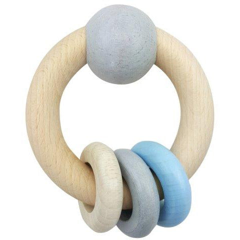 Hess-Spielzeug Rattle Round With Ball and 3 Rings Natural Blue, 8.5 cm