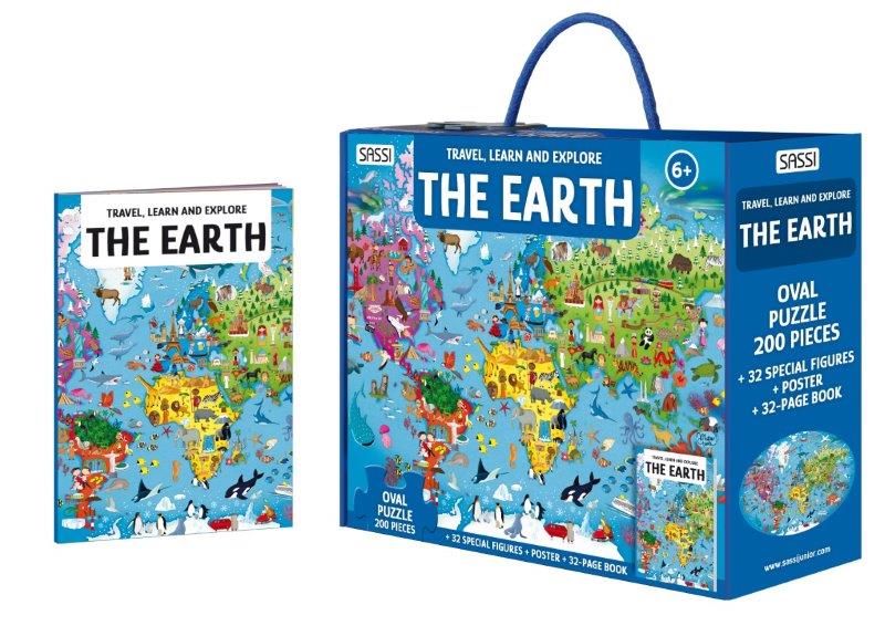 Sassi Travel, Learn and Explore - Puzzle and Book Set - The Earth, 200 pcs