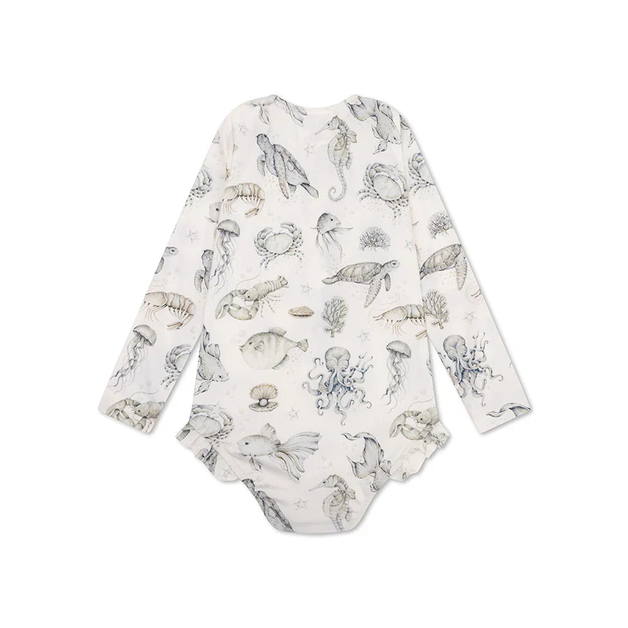 Swim Essentials UV Girls Long Sleeved Swimsuit Rashguard, Sea Life