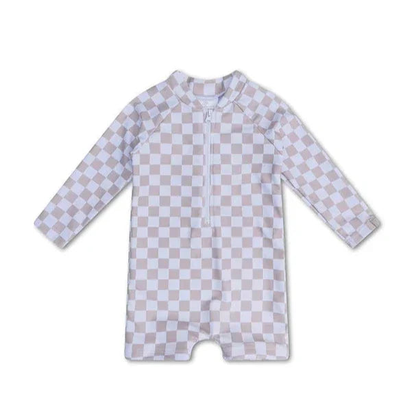Swim Essentials Boys UV Long Sleeved Swimsuit Rashguard, Checkmate