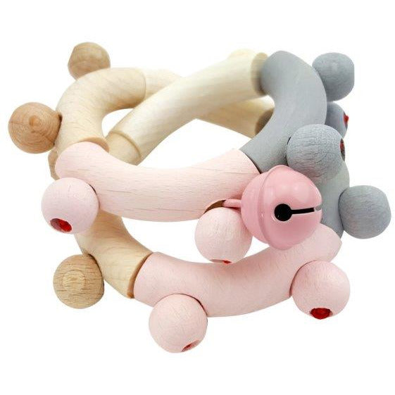 Wooden Rattle Motor Eight, Natural & Pink