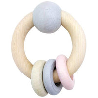 Round Rattle With Ball and 3 Rings, Natural Pink