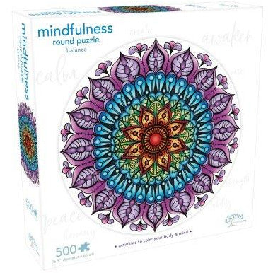 Mindfulness Mandala Round Puzzle - Balance, 500 pcs BONUS Mandala Colouring Sheet