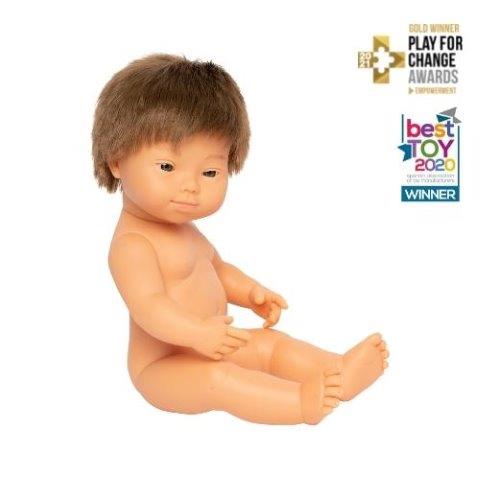 Miniland Caucasian Boy Doll with Down syndrome, 38 cm (UNDRESSED)