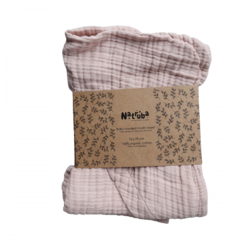 Natruba Muslin Wrap Hooded Baby Towel, Powder, 70 cm