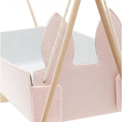Skrallan Wooden and Felt Rabbit-Ears Rocking Cradle