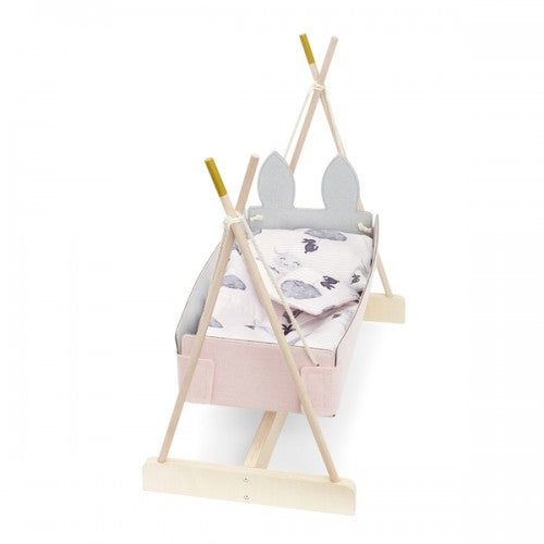 Skrallan Wooden and Felt Rabbit-Ears Rocking Cradle