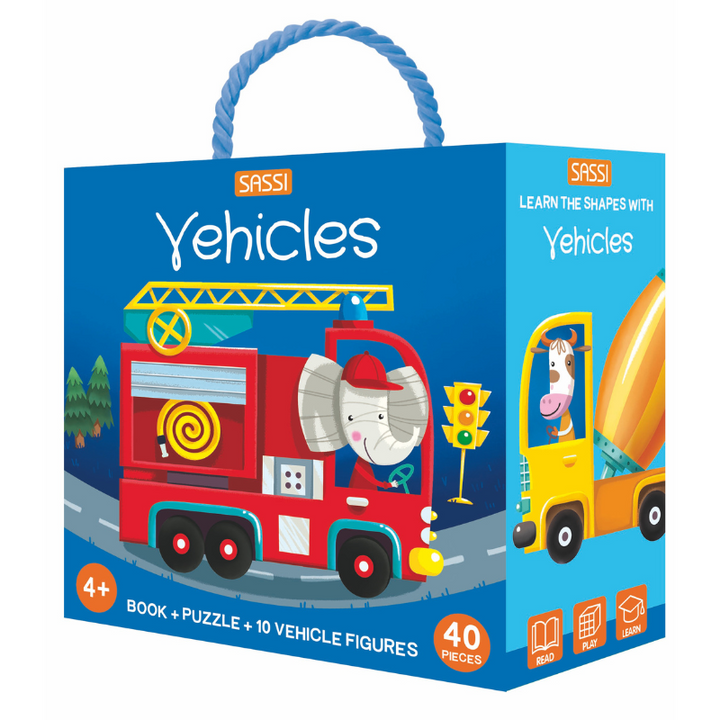 Sassi 3D Puzzle and Book Set - Learn Shapes Vehicles, 40 pcs