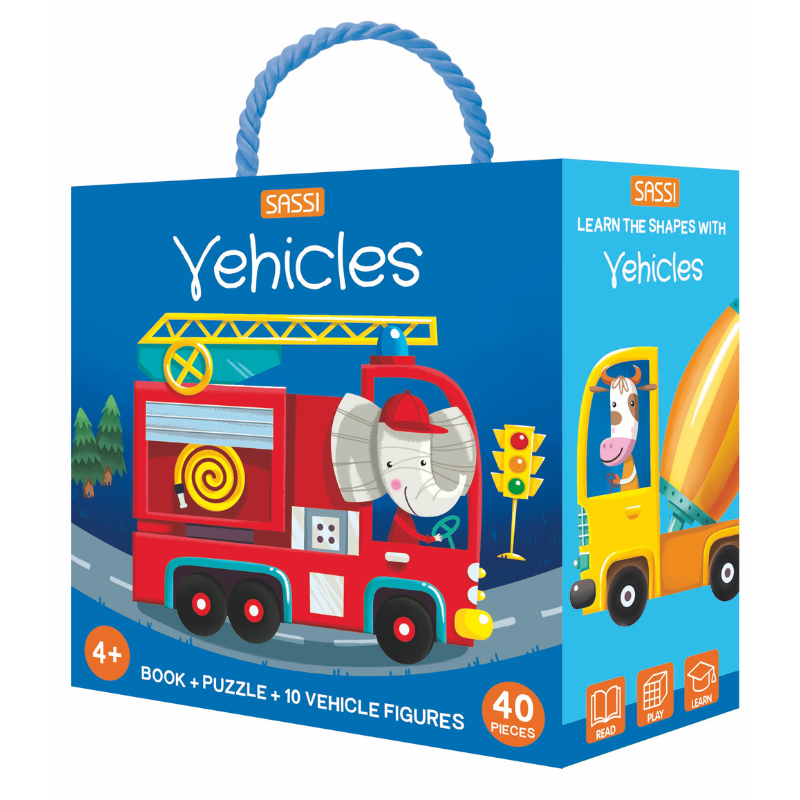 Sassi 3D Puzzle and Book Set - Learn Shapes Vehicles, 40 pcs