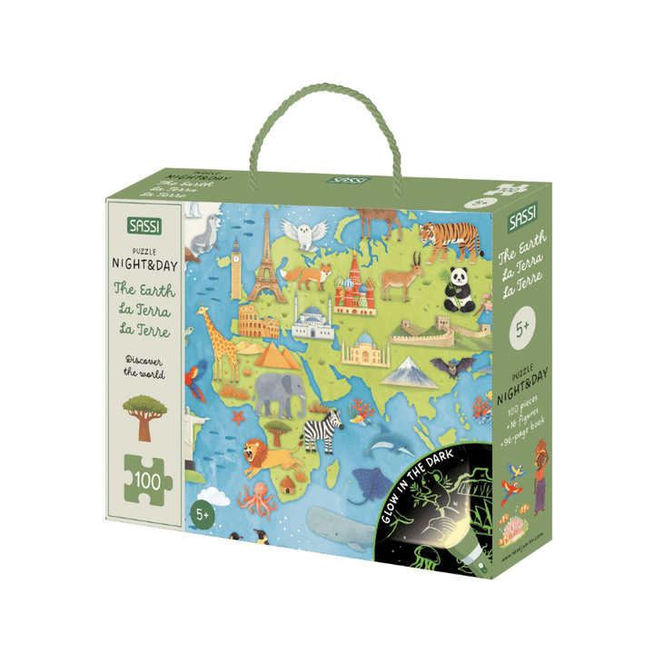 Sassi Glow-in-the-Dark Night &amp; Day Puzzle &amp; Book Set - Earth