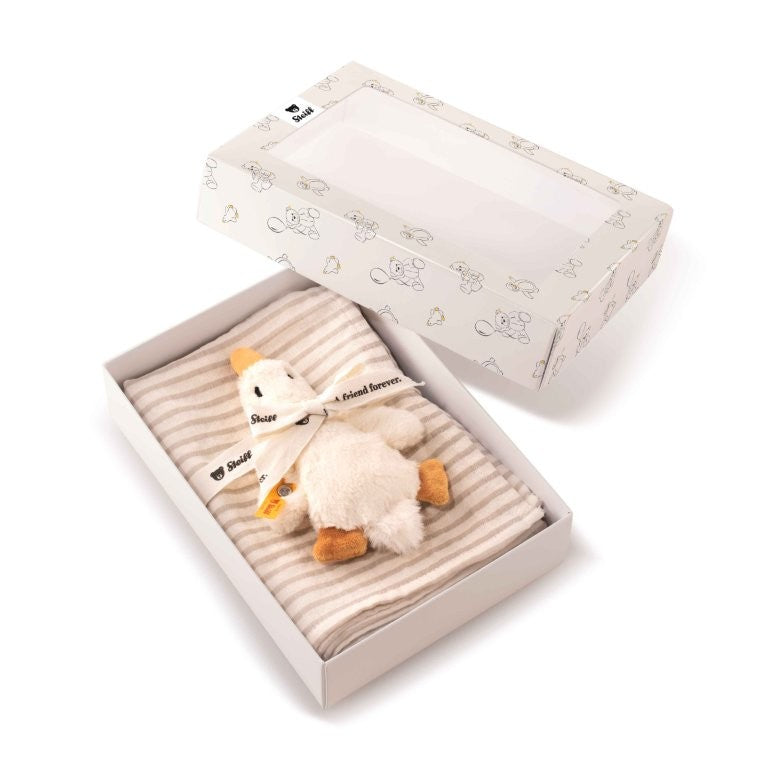 Steiff Gilda the Goose Rattle Grip Toy and Cloth GIft Set, 2 pcs