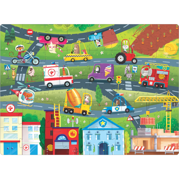 Sassi 3D Puzzle and Book Set - Learn Shapes Vehicles, 40 pcs