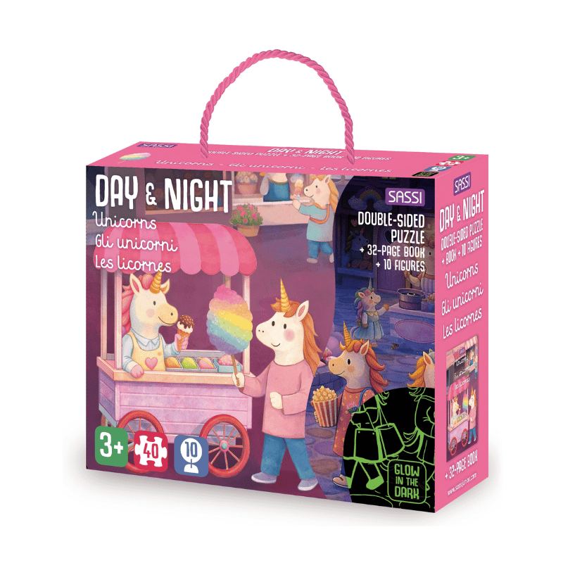 Sassi Glow-In-The-Dark Night &amp; Day Double-Sided Puzzle &amp; Book Set - Unicorns