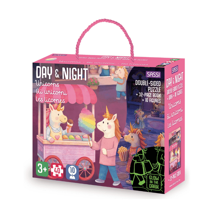 Sassi Glow-In-The-Dark Night &amp; Day Double-Sided Puzzle &amp; Book Set - Unicorns