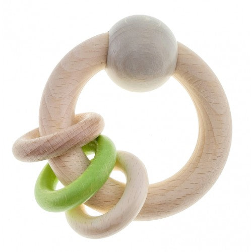 Hess-Spielzeug Rattle Round With Ball and 3 Rings Natural Apple Green, 8.5 cm