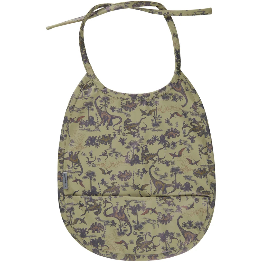 Mikk-Line PU Bib - Dinosaurs, olive green