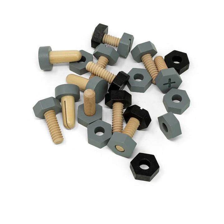 MamaMemo Wooden Workshop Tools - Screws, Nuts and Bolts Set, 21 pcs