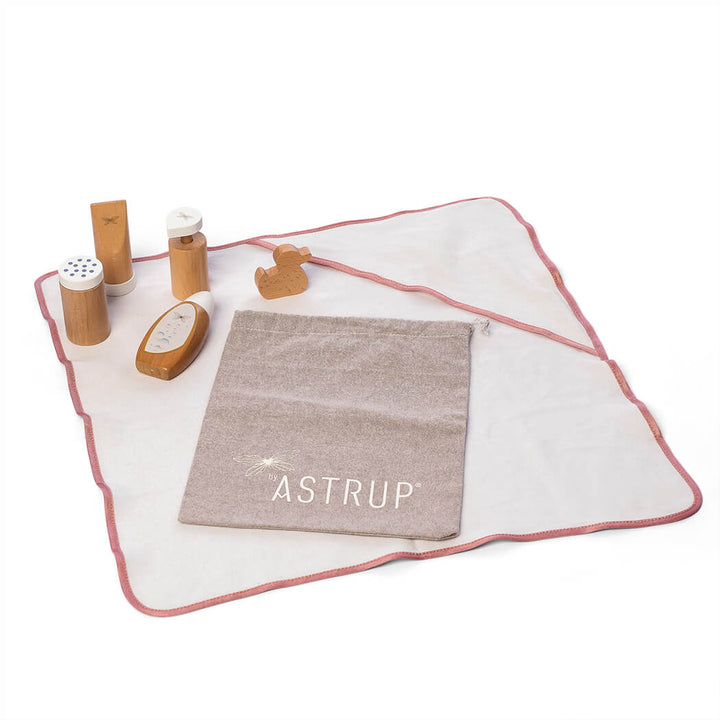 by Astrup Role Play Wooden Doll Care & Bathing Set, 7 pcs