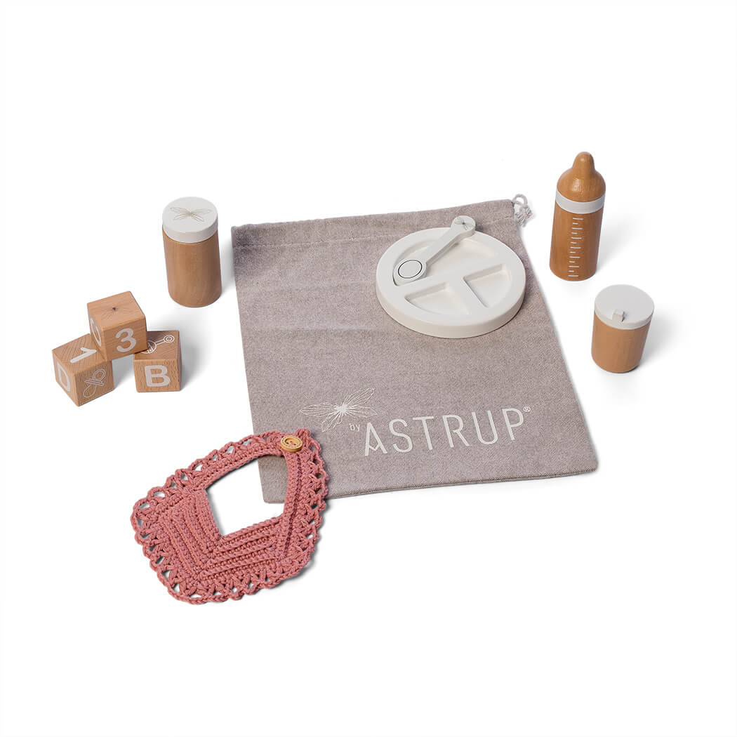 by Astrup Role Play Wooden Doll Feeding Set, 9 pcs