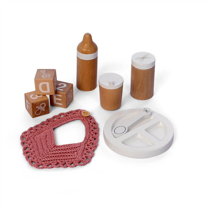 by Astrup Role Play Wooden Doll Feeding Set, 9 pcs