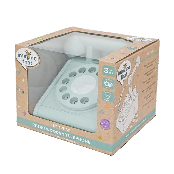 Imagine That Wooden Rotary Telephone, Aqua Green