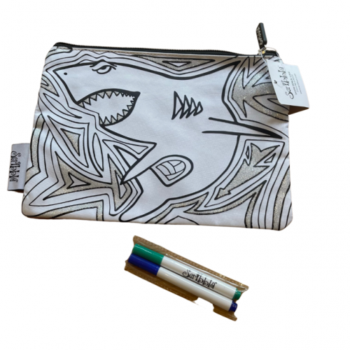 Scribbla Colouring-in Pencil Case and Fabric Pen Set, Shark
