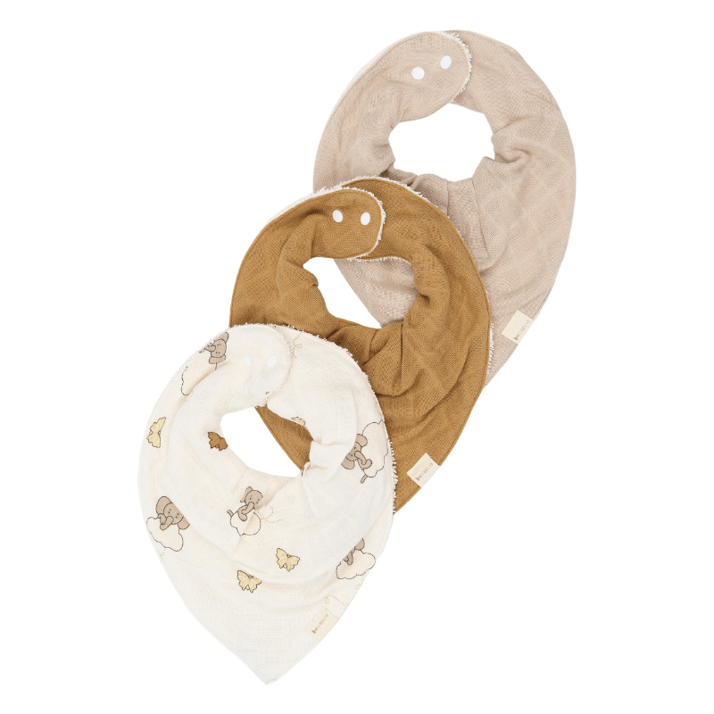Fabelab - Organic Cotton Bandana Bibs, Elephant on the Air, 3pcs