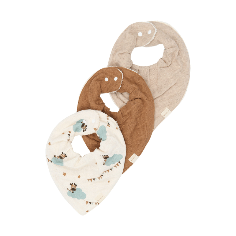 Fabelab - Organic Cotton Bandana Bibs, Giraffe on the Air, 3pcs