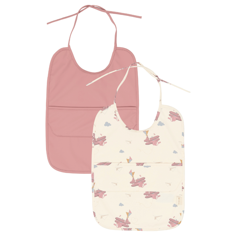 Fabelab - Bibs with Pocket - Little Flyers Airplane Ash Rose, 2 pcs