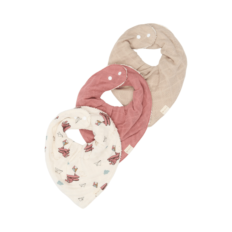 Fabelab - Organic Cotton Bandana Bibs, Airplane Pink, 3pcs