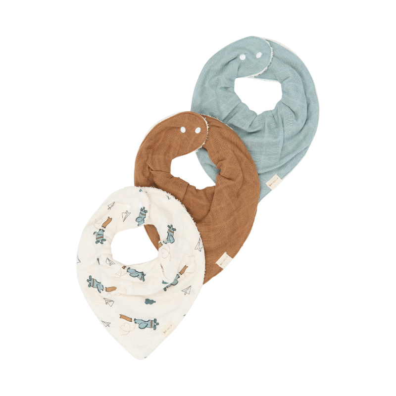 Fabelab - Organic Cotton Bandana Bibs, Airplane Blue, 3pcs