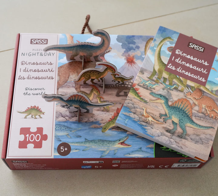 Sassi Glow-in-the-Dark Night &amp; Day Puzzle &amp; Book Set - Dinosaurs