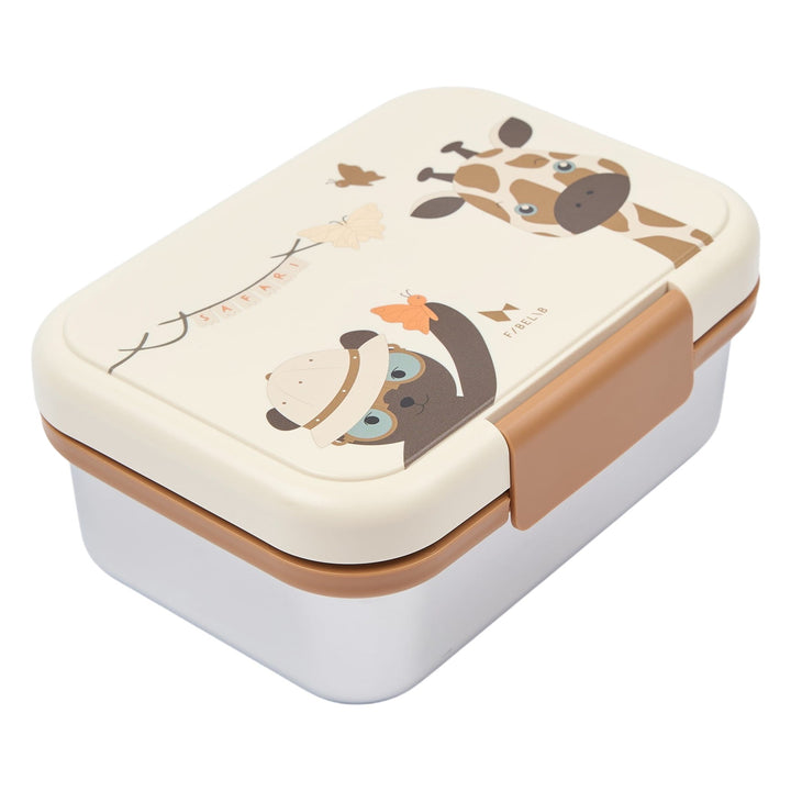 Fabelab Stainless Steel and PP Plastic Lunch Box - Safari Jungle Bear and Giraffe