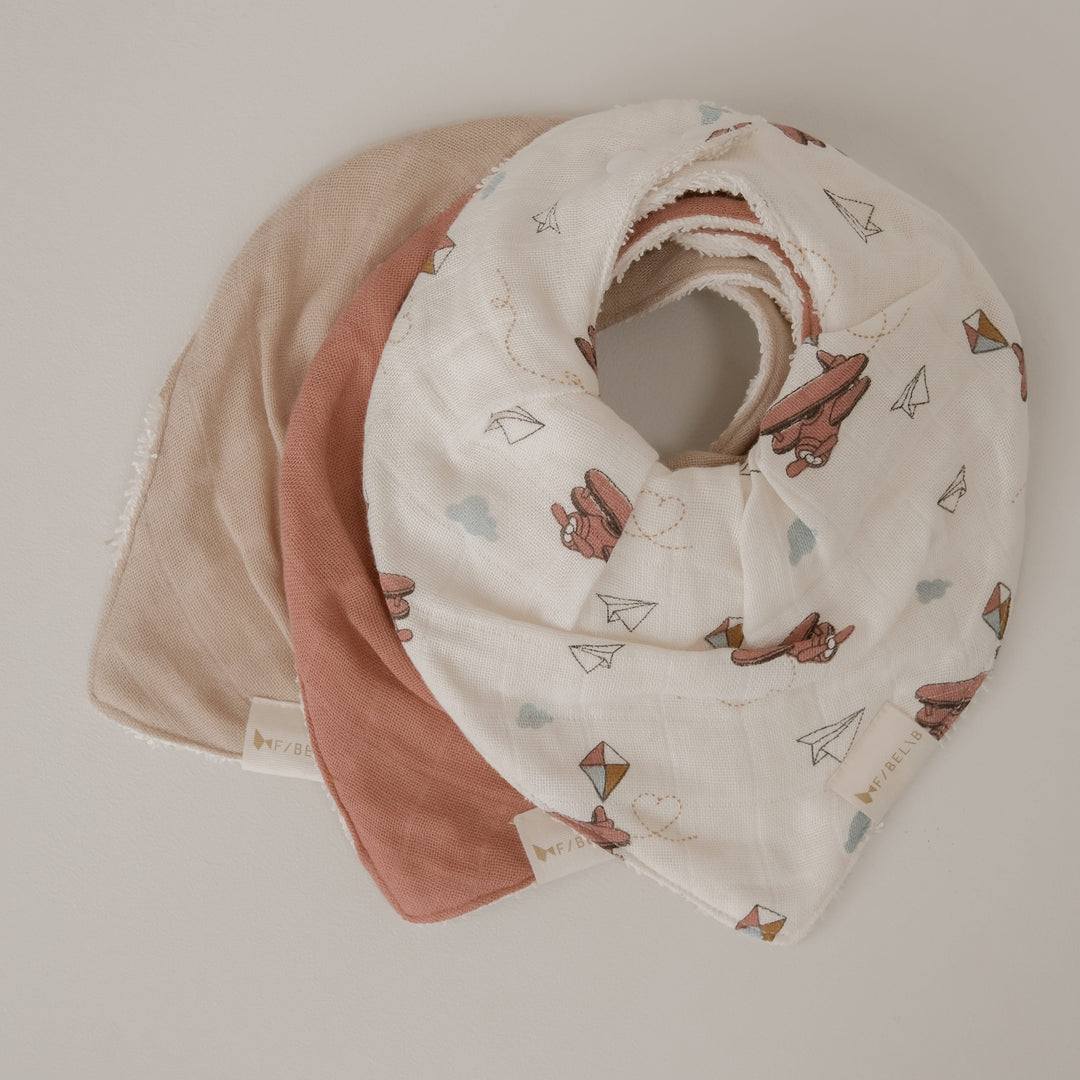 Fabelab - Organic Cotton Bandana Bibs, Elephant on the Air, 3pcs