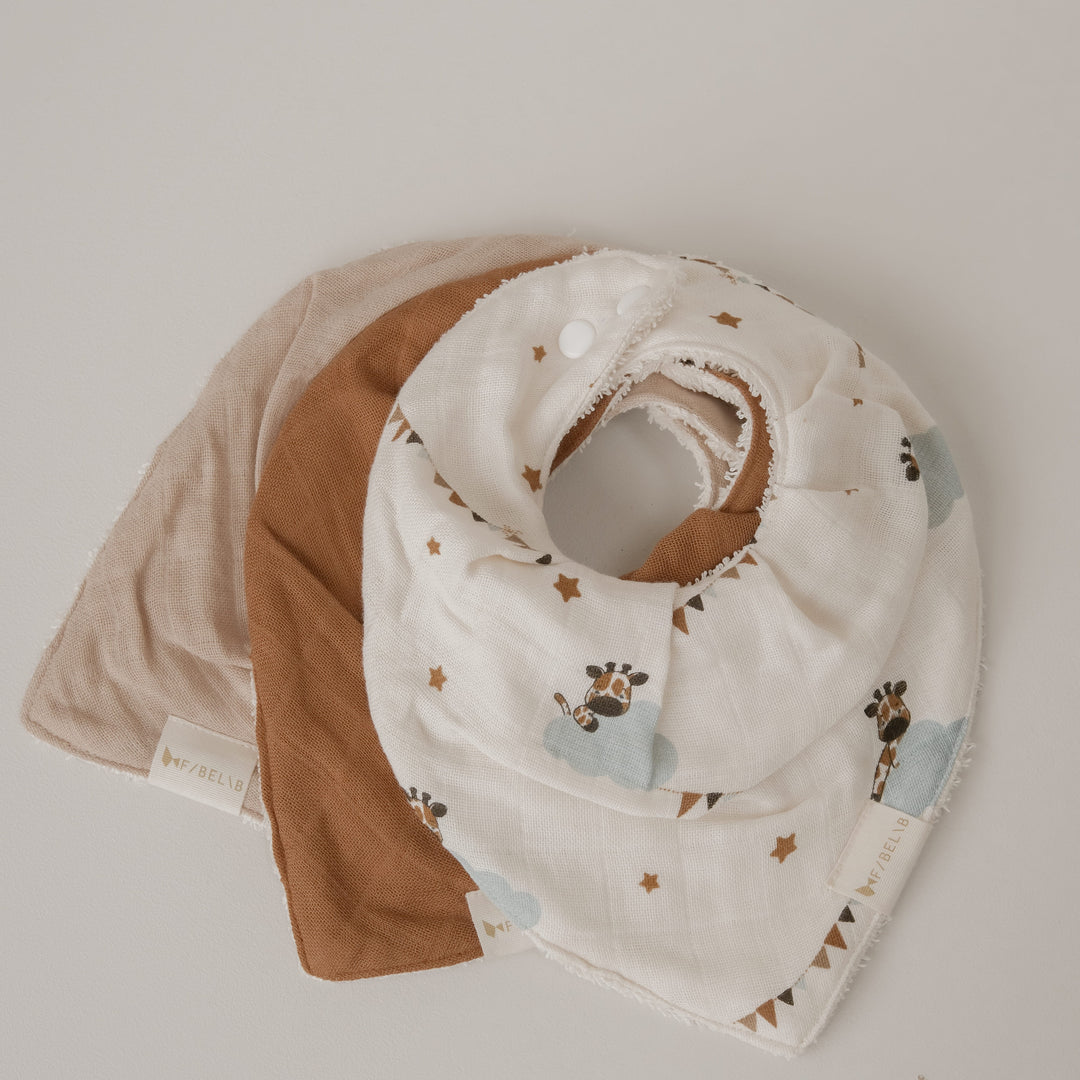 Fabelab - Organic Cotton Bandana Bibs, Giraffe on the Air, 3pcs