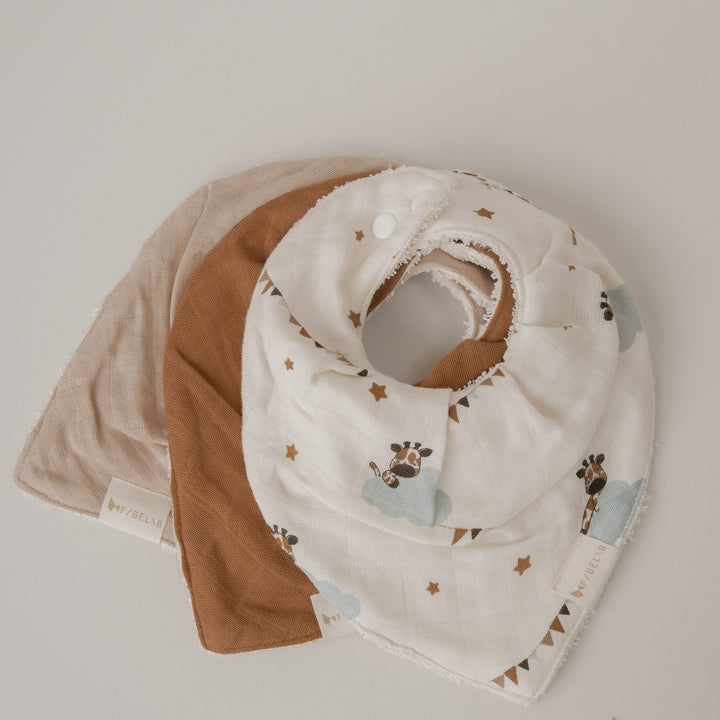 Fabelab - Organic Cotton Bandana Bibs, Giraffe on the Air, 3pcs