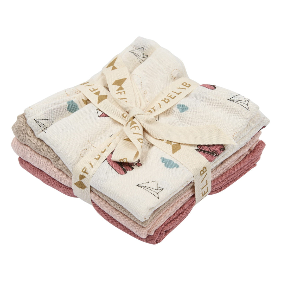Fabelab - Organic Cotton Muslin Wraps, Airplane Rose, 4pcs
