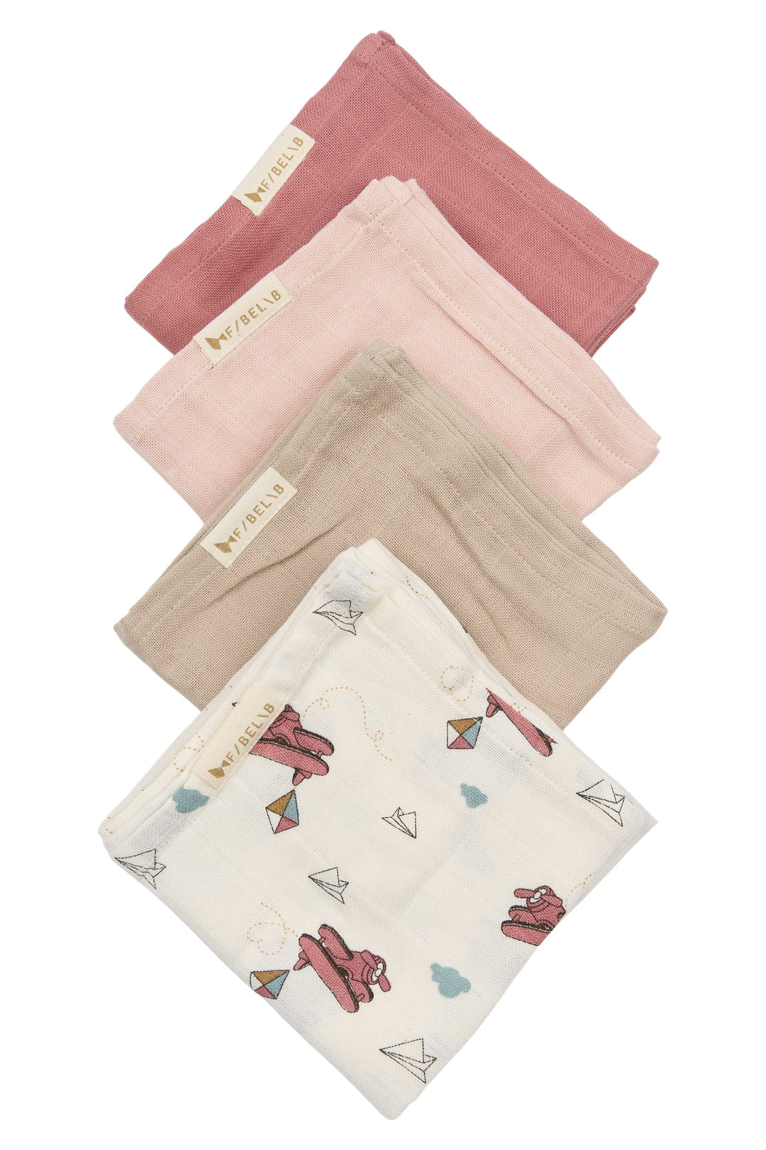 Fabelab - Organic Cotton Muslin Wraps, Airplane Rose, 4pcs