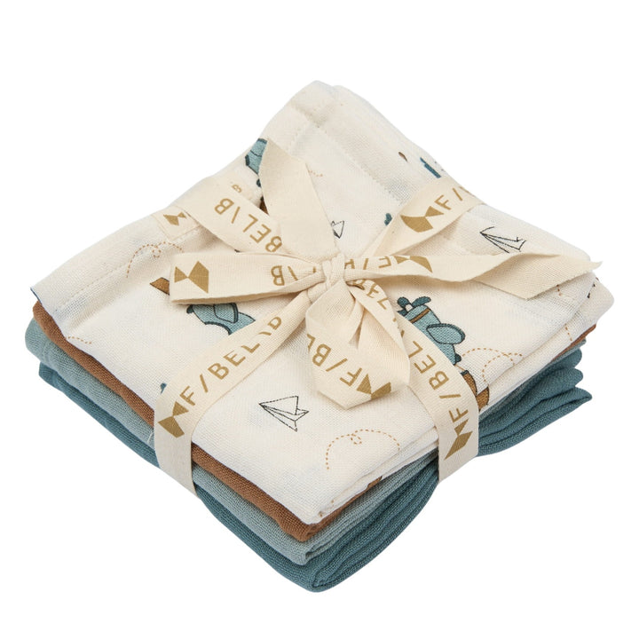 Fabelab - Organic Cotton Muslin Wraps, Airplane Blue, 4pcs