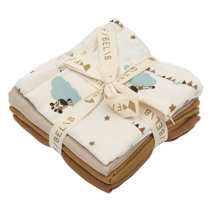 Fabelab - Organic Cotton Muslin Wraps, Giraffe on the Air, 4pcs - SAMPLE