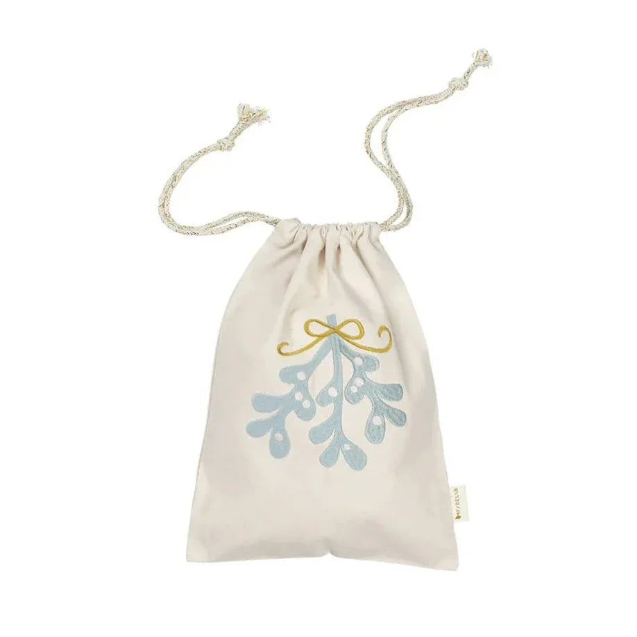 Natural Embroidered mistletoe giftbag